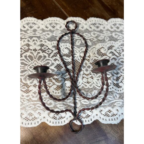 Twisted Metal Double Candlestick Wall Hanging - Picture 2 of 7